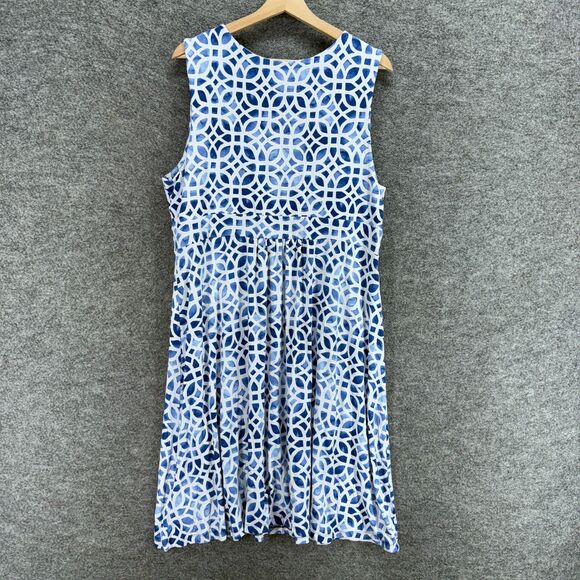 JM Collection Dress Women XL Blue Geometric Shift Midi V-Neck Sleeveless Rayon - Picture 2 of 7